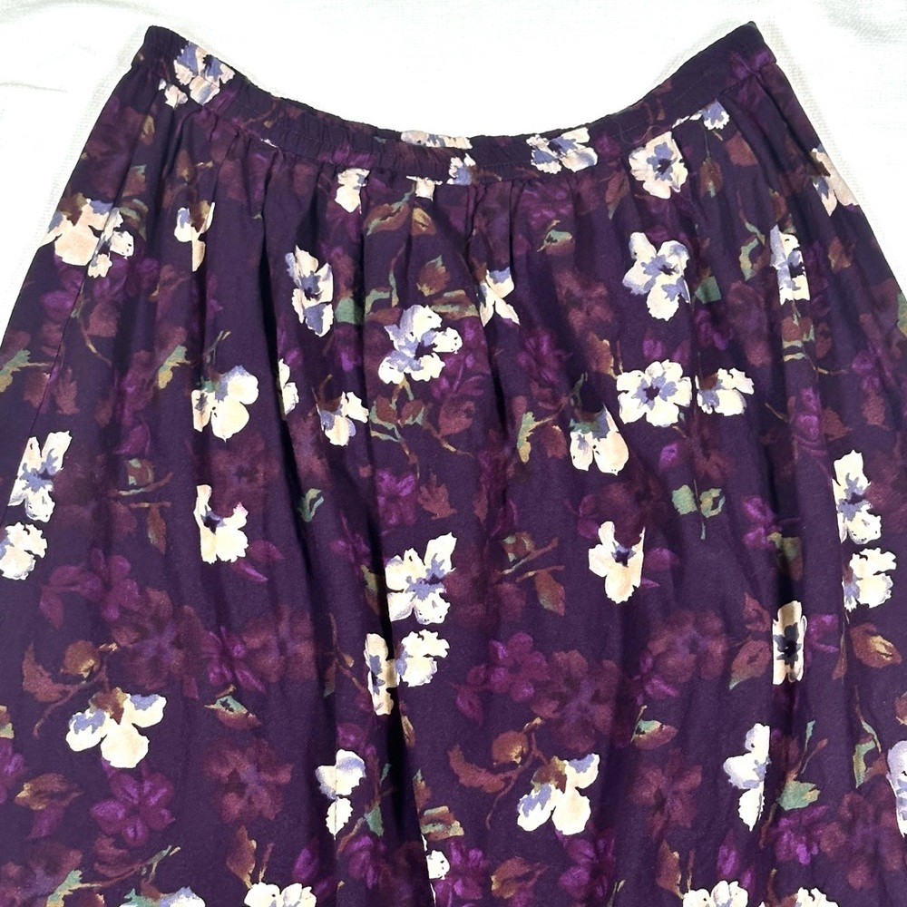 Vintage Positive Attitude Floral Purple White Midi A Line Skirt Cottage Large 10 - Picture 2 of 5